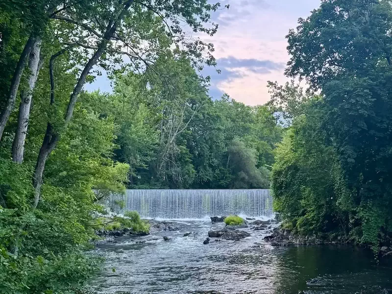  The Fishkill Creek Overlook Falls as seen from The Roundhouse patio restaurant, 2 East Main St. 
