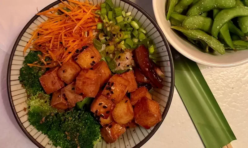  Donburi bowl and edamame from Quinns Restaurant. 