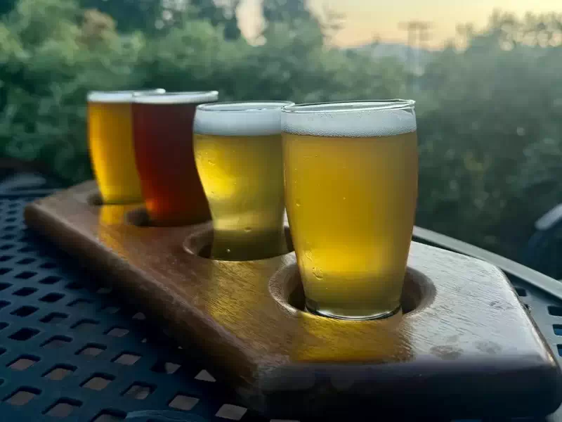  A flight of craft beers at Two Way Brewing, 18 West Main Street. 