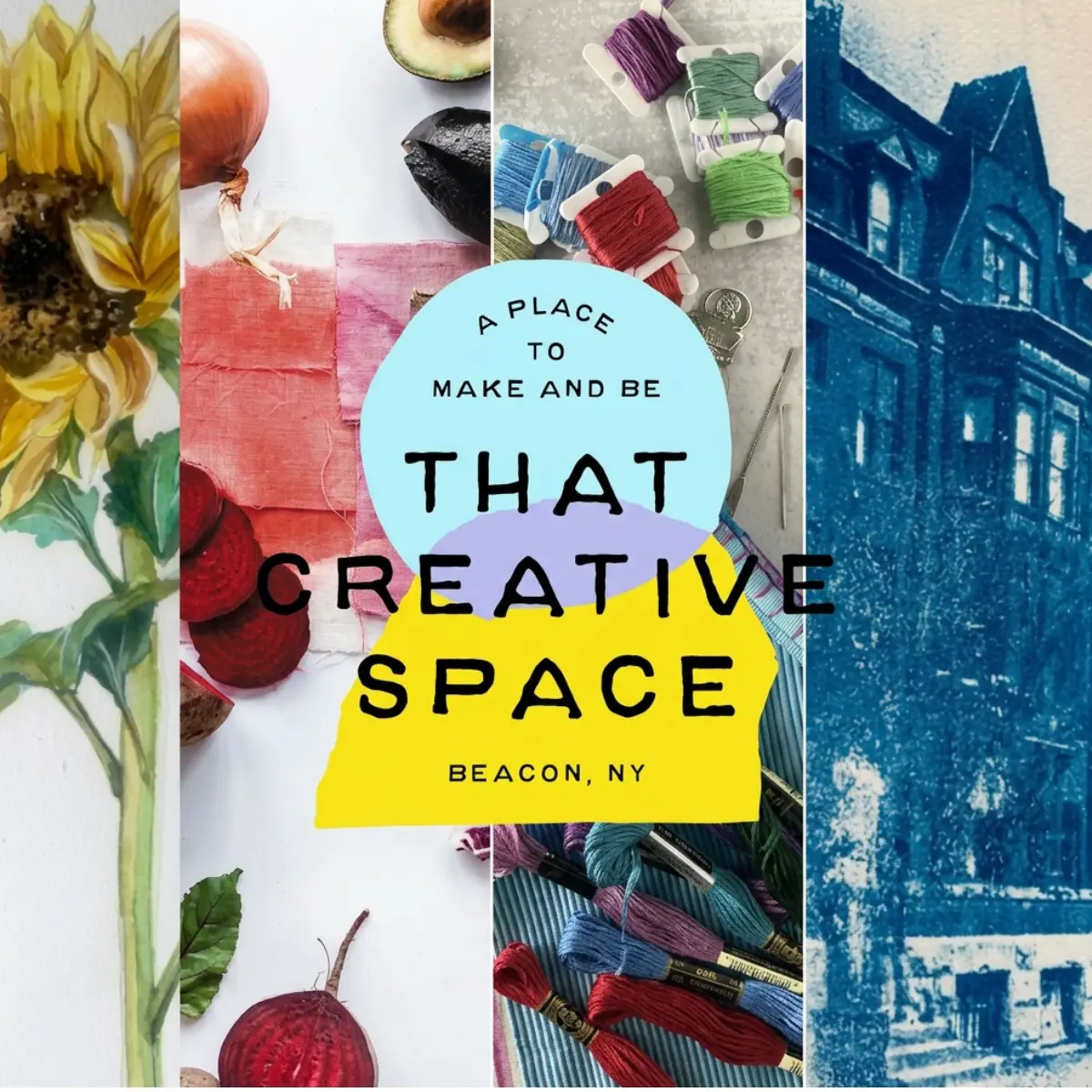 A colorful flyer for workshop space called That Creative Space in Beacon NY