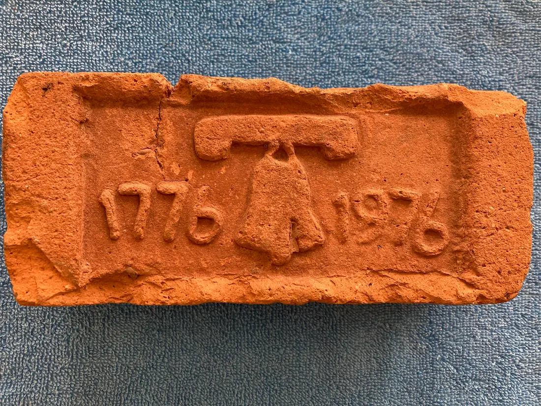 Liberty bell red brick commemorating America's 200th anniversary in 1976 in Beacon NY